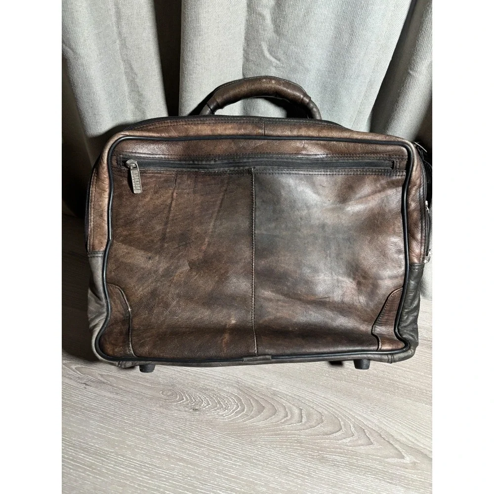 Avenues in America Mens Brown Leather Briefcase Laptop Bag Distressed Vintage